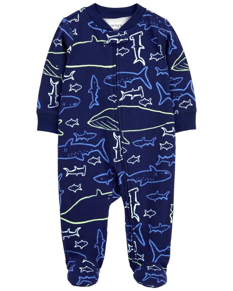 Baby 2-Way Zip Whale Cotton Sleep & Play Pajamas, image 1 of 5 slides