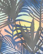 Kid 2-Piece Tropical Print Short-Sleeve Rashguard & Swim Trunks Set - Oragne/Grey, image 6 of 7 slides