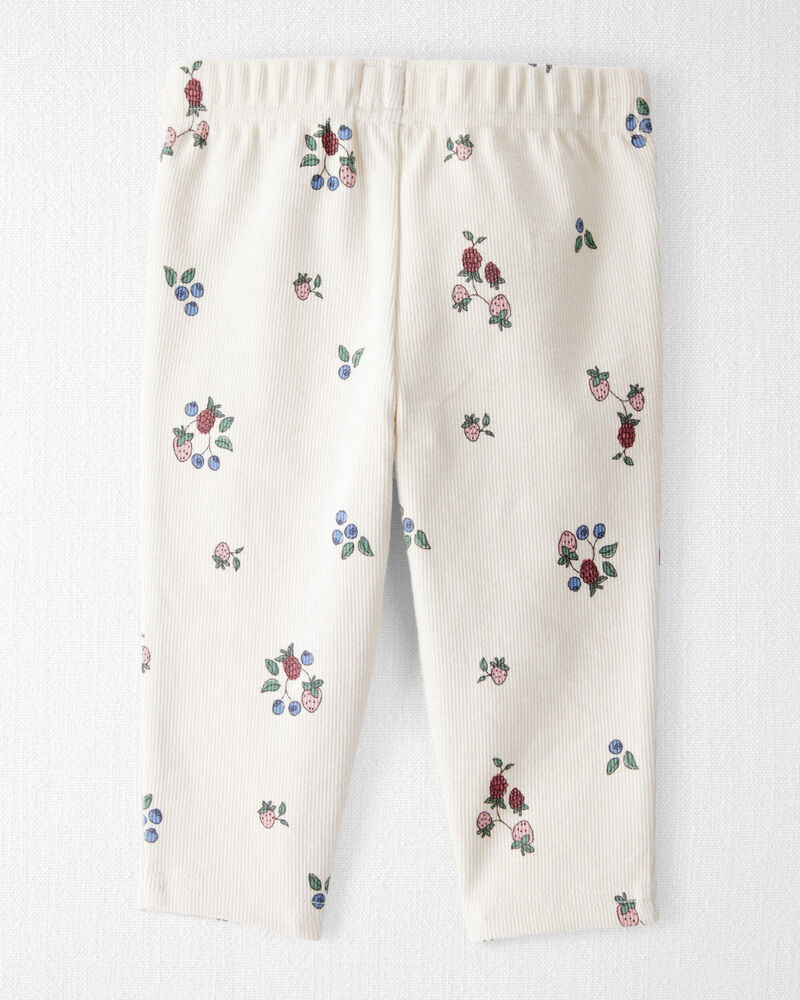 Baby Girl Organic Cotton Ribbed Knit Pants in Berry Blossom Print, image 2 of 6 slides