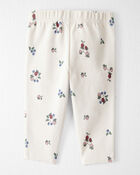 Baby Girl Organic Cotton Ribbed Knit Pants in Berry Blossom Print, image 2 of 6 slides