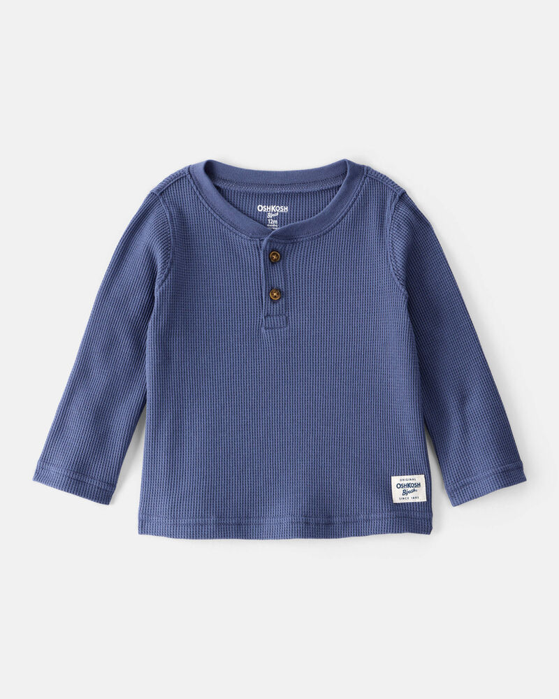 Baby Boy Long-Sleeve Thermal Henley T-Shirt - Blue, image 1 of 3 slides