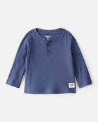 Baby Boy Long-Sleeve Thermal Henley T-Shirt - Blue, image 1 of 3 slides