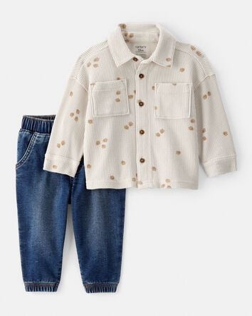 Baby 2-Piece Acorn Button-Down Shirt & Pull-On Denim Pant Set, 