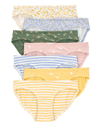 Kid 7-Pack Floral Hearts Bikini Stretch Underwear, 
