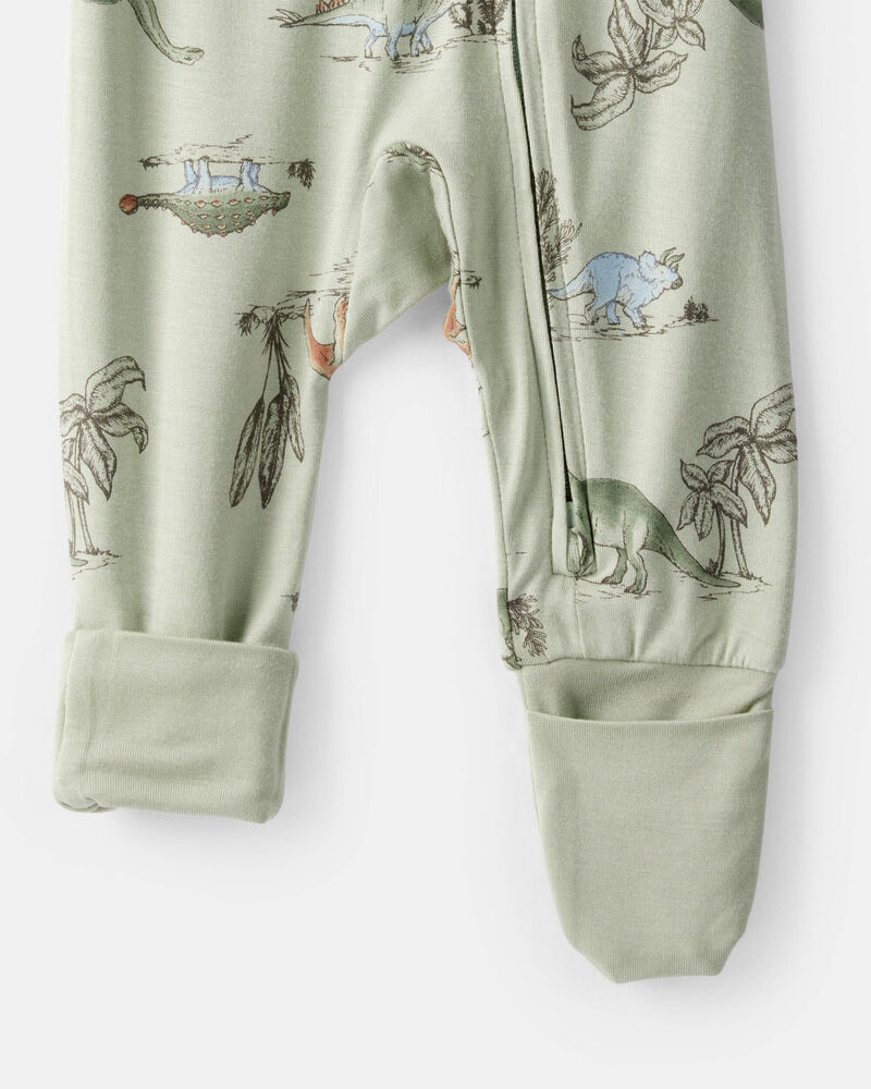 Baby Boy Dinosaur Print PurelySoft Long-Sleeve Sleep & Play - Green, image 2 of 8 slides