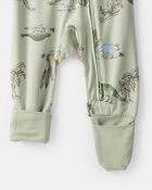 Baby Boy Dinosaur Print PurelySoft Long-Sleeve Sleep & Play - Green, image 2 of 8 slides