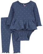 Baby 2-Piece Polka Dot Peplum Bodysuit Pant Set, image 1 of 3 slides