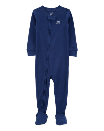 Baby Boy Car Waffle Knit Footie 1-Piece Pajamas - Navy, 