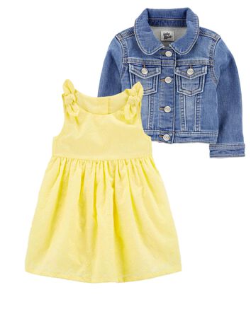 Baby 2-Piece Denim Jacket & Eyelet Babydoll Dress Set, 