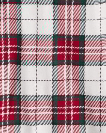 Kid Plaid Print 100% Cotton Long-Sleeve Snug Fit 2-Piece Pajamas - Red/Green, 