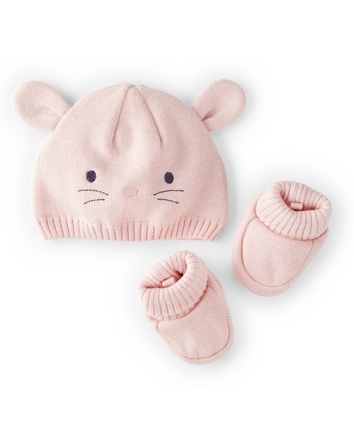 Baby 2-Pack Bunny Crochet Booties and Hat - Pink, 