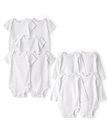 Baby 9-Pack Short Sleeve & Long Sleeve Cotton Bodysuits - White, 