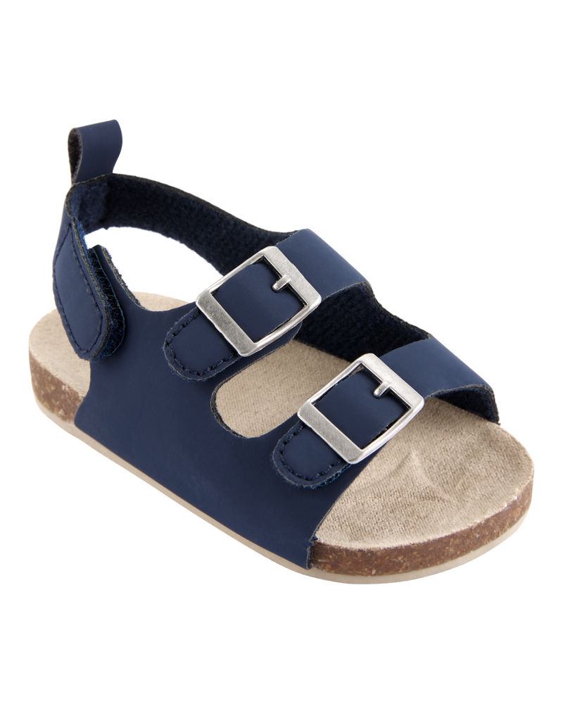 Baby Buckle Faux Cork Sandals  - Navy, image 1 of 7 slides