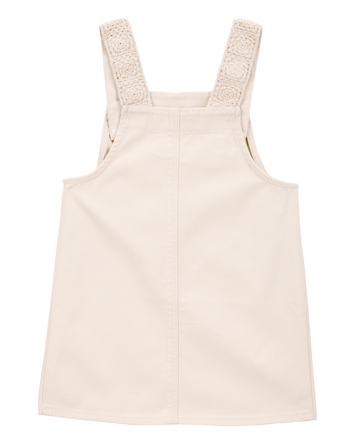 Toddler Twill Floral Embroidered Shortalls - Ivory, 