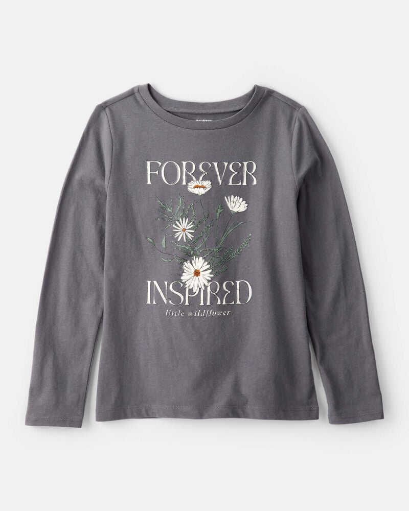 Girls Wildflower Long-Sleeve Graphic Tee - Grey, image 1 of 3 slides