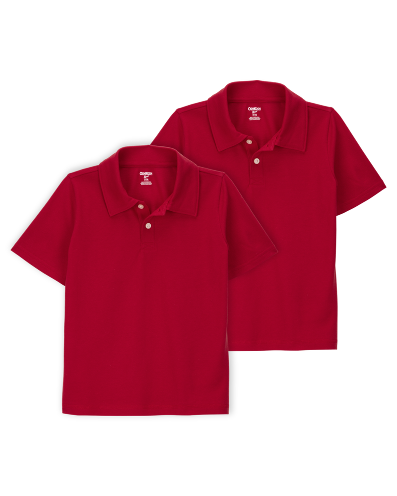 Kid 2-Pack Pique Uniform Polo Shirts - Red, image 1 of 3 slides