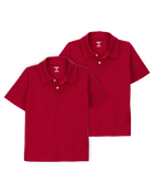 Kid 2-Pack Pique Uniform Polo Shirts - Red, image 1 of 3 slides