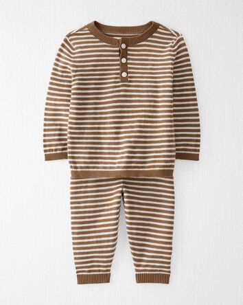 Baby Organic Cotton Brown Striped Sweater Knit Set, 
