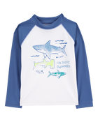 Toddler Boy Shark Long Sleeve Rashguard - White, image 1 of 3 slides