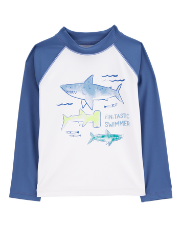 Toddler Boy Shark Long Sleeve Rashguard - White, 