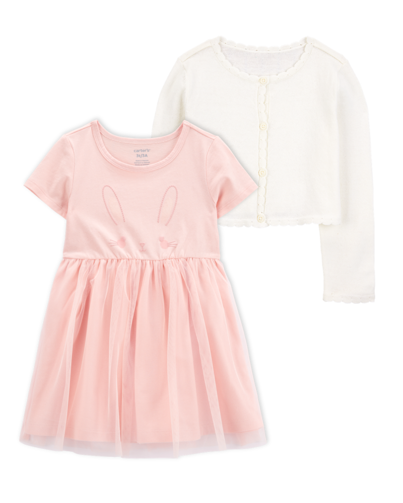 Toddler 2-Piece Bunny Tutu Dress & Wave Trim Cardigan Sweater Set, image 1 of 6 slides