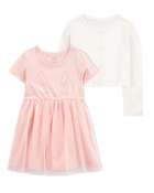Toddler 2-Piece Bunny Tutu Dress & Wave Trim Cardigan Sweater Set, image 1 of 6 slides
