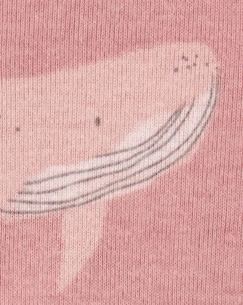 Baby Whale Print Snug Fit Cotton 1-Piece Pajamas - Pink, 