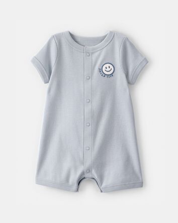 Baby 'Smile Club' Short-Sleeve Romper - Blue, 