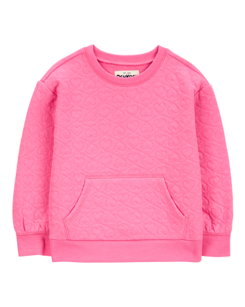Baby Quilted Heart Cotton Blend Pullover - Pink, 