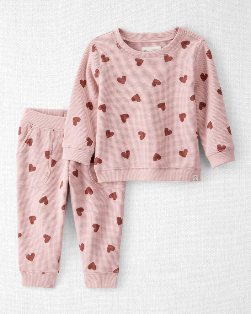 Baby Waffle Knit Set Made with Organic Cotton in Heart Print, image 1 of 6 slides