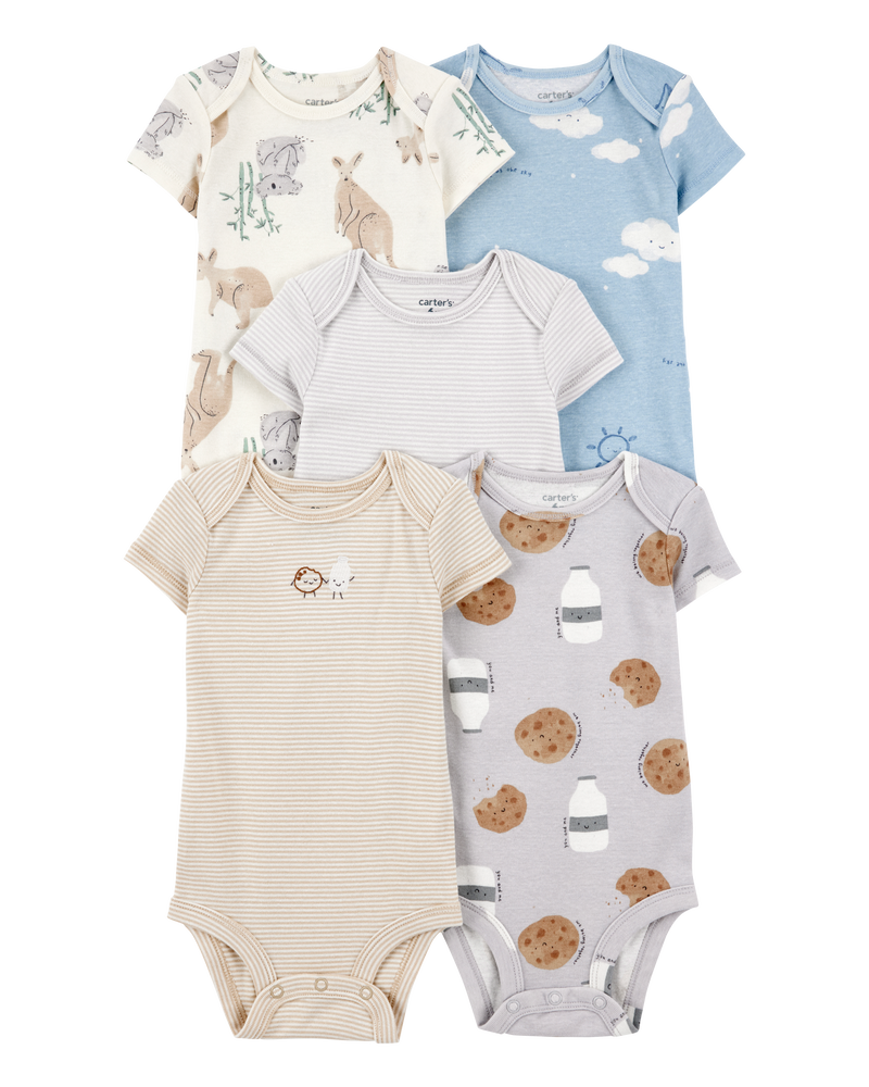 Baby Boy 5-Pack Kangaroo Cloud Short-Sleeve Bodysuits, image 1 of 8 slides