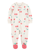Baby Girl Cherry Print 2-Way Zip Cotton Sleep & Play Pajamas, image 1 of 4 slides