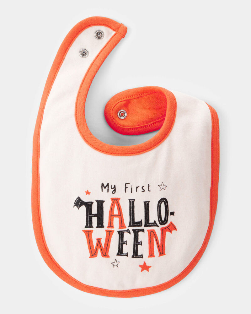 Baby My First Halloween Teething Bib - Orange/White, image 2 of 3 slides