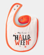Baby My First Halloween Teething Bib - Orange/White, image 2 of 3 slides