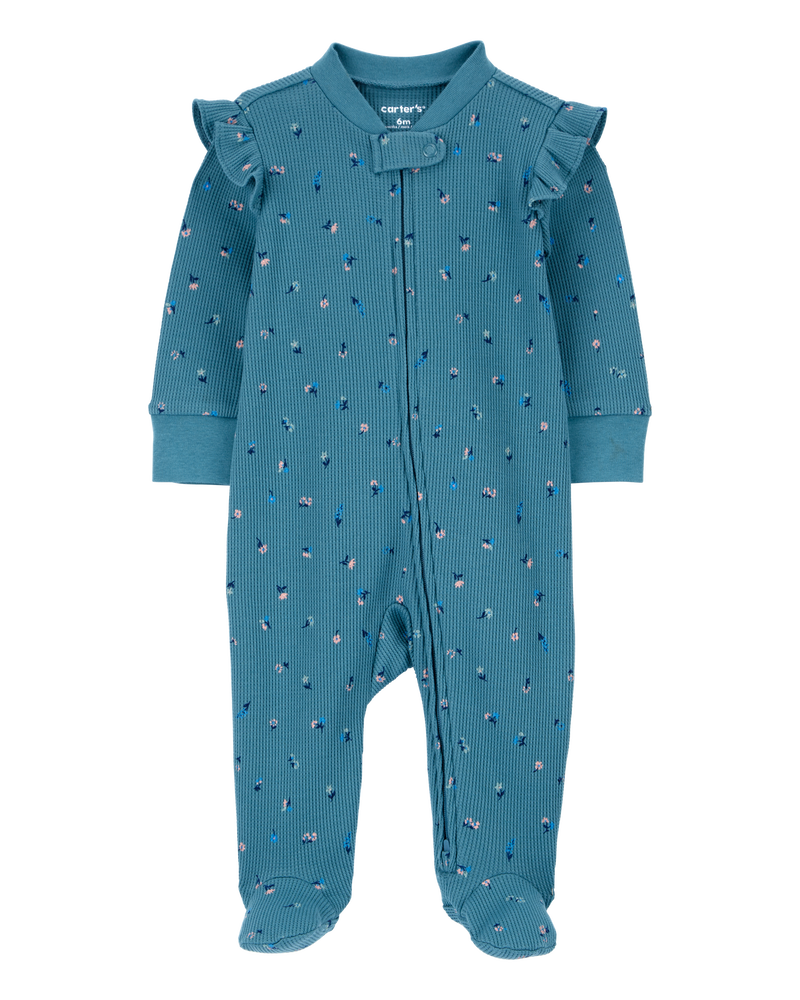 Baby Floral 2-Way Zip Waffle Knit Textured Sleep & Play Pajamas, image 1 of 4 slides