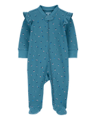 Baby Floral 2-Way Zip Waffle Knit Textured Sleep & Play Pajamas, image 1 of 4 slides