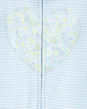 Baby Heart Striped Snug Fit Cotton Footie 1-Piece Pajamas - Blue, 