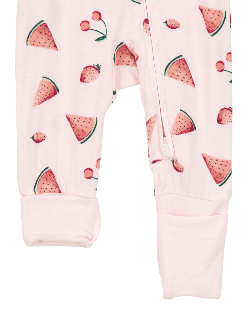 Baby Girl Fruit Print 2-Way Zip PurelySoft Convertible Foot Sleep & Play Pajamas - Pink, image 2 of 7 slides