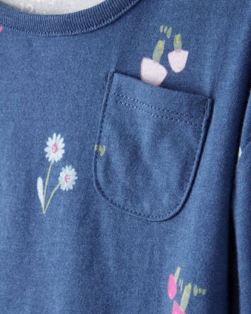 Baby Girl Floral Cotton Long-Sleeve Top - Blue, 