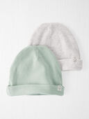 Green, Grey - Baby 2-Pack Organic Cotton Rib Caps
