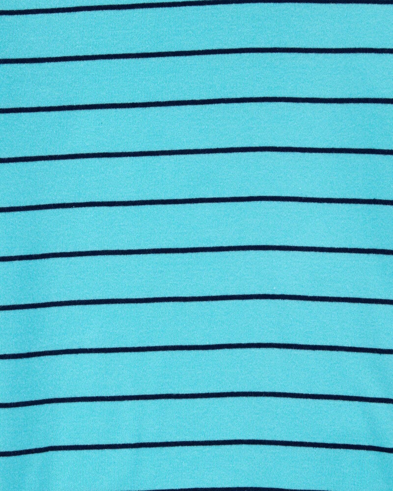 Kid 4-Piece Striped Dinosaur 100% Snug Fit Cotton Pajamas - Turquoise, image 3 of 4 slides