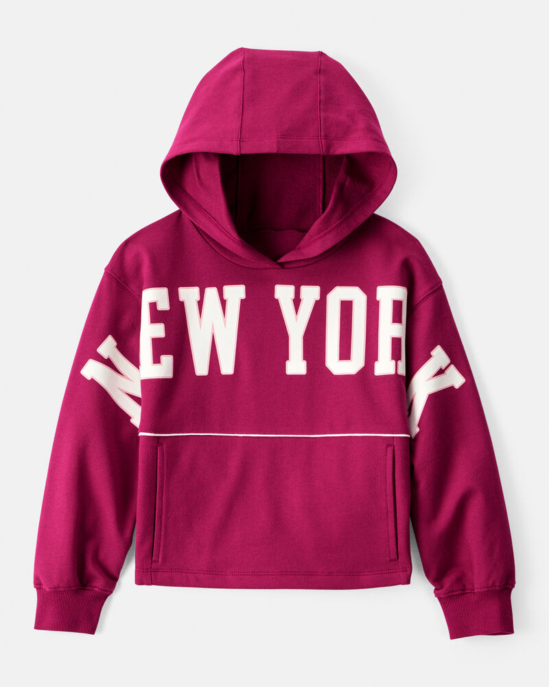 Girls New York Cotton Long-Sleeve Hoodie - Red, image 1 of 4 slides