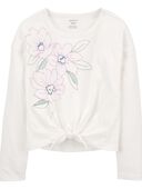 Ivory - Kid Floral Tie-Front Jersey Tee