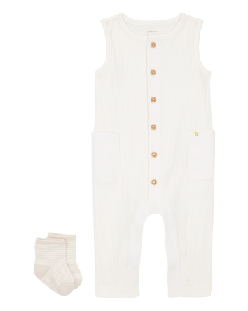 Baby 2-Piece Jumpsuit & Sock Set - Ivory, 