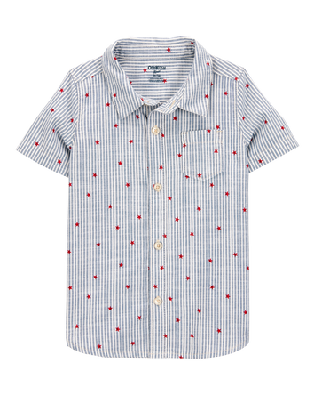 Toddler Striped Star Print Button-Front Shirt, 