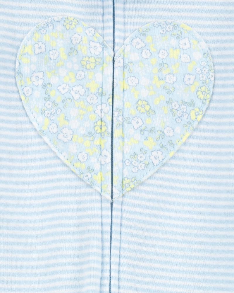 Toddler Heart Striped Snug Fit Cotton Footie 1-Piece Pajamas - Blue, image 2 of 4 slides