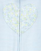 Toddler Heart Striped Snug Fit Cotton Footie 1-Piece Pajamas - Blue, image 2 of 4 slides