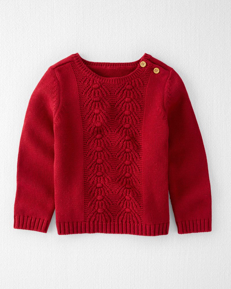 Toddler Organic Cotton Cable Knit Sweater in Red, image 1 of 5 slides