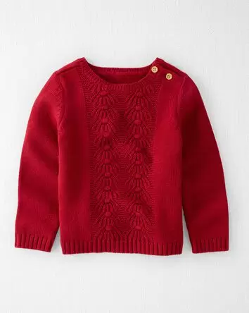 Toddler Organic Cotton Cable Knit Sweater in Red, 