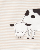 Baby Boy Cow Striped Snug Fit Cotton Footie 1-Piece Pajamas - Tan, image 2 of 4 slides